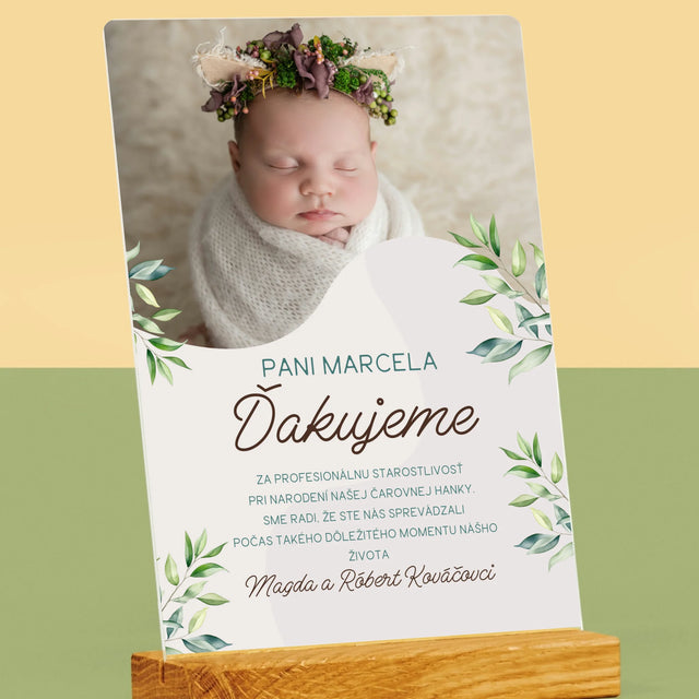 Fotografia A Podpis: Poďakovanie Pre Pôrodnú Asistentku - Tlač Na Akrylové Sklo (Vertikálne)