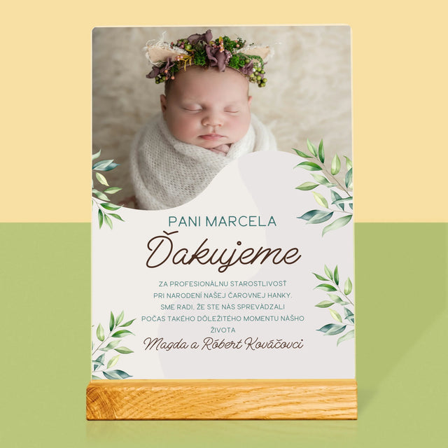 Fotografia A Podpis: Poďakovanie Pre Pôrodnú Asistentku - Tlač Na Akrylové Sklo (Vertikálne)
