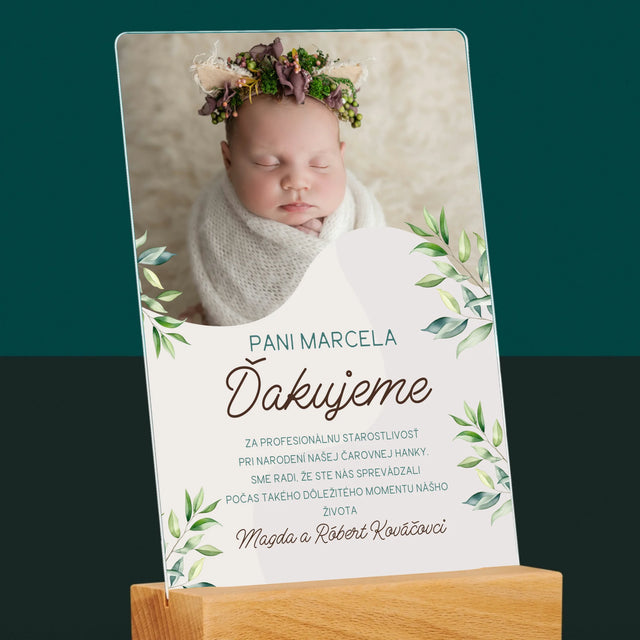 Fotografia A Podpis: Poďakovanie Pre Pôrodnú Asistentku - Tlač Na Akrylové Sklo (Vertikálne)