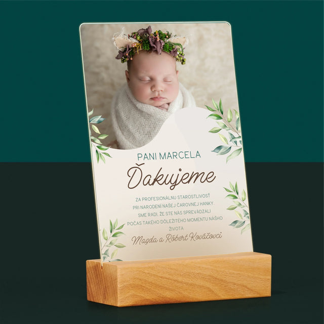 Fotografia A Podpis: Poďakovanie Pre Pôrodnú Asistentku - Tlač Na Akrylové Sklo (Vertikálne)