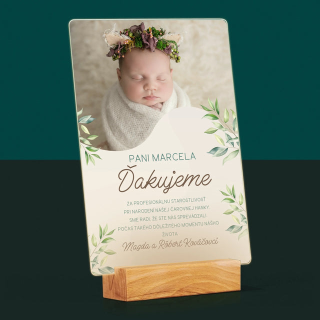 Fotografia A Podpis: Poďakovanie Pre Pôrodnú Asistentku - Tlač Na Akrylové Sklo (Vertikálne)