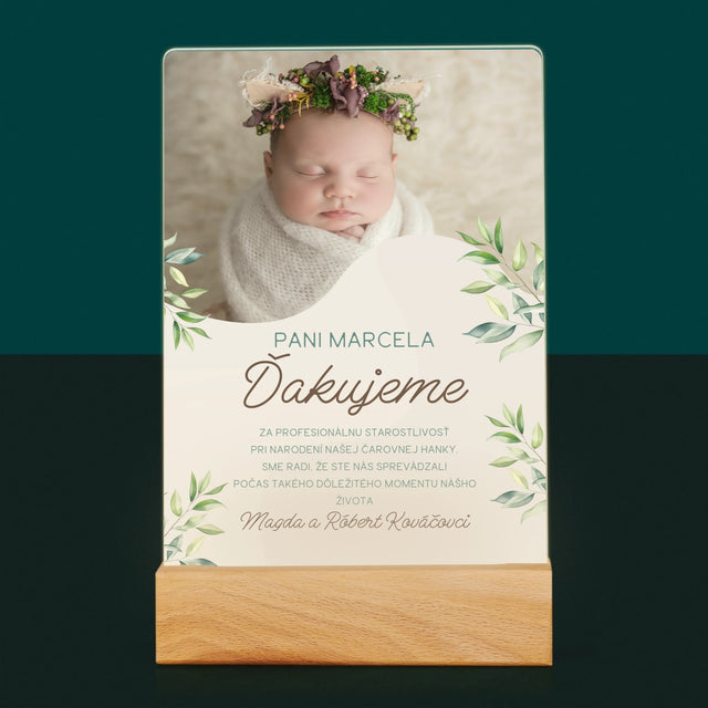 Fotografia A Podpis: Poďakovanie Pre Pôrodnú Asistentku - Tlač Na Akrylové Sklo (Vertikálne)