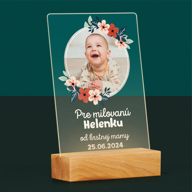 Fotografia A Podpis: Pre Dieťa Od Krstných Rodičov - Tlač Na Akrylové Sklo (Vertikálne)