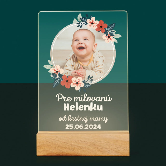 Fotografia A Podpis: Pre Dieťa Od Krstných Rodičov - Tlač Na Akrylové Sklo (Vertikálne)