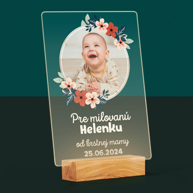Fotografia A Podpis: Pre Dieťa Od Krstných Rodičov - Tlač Na Akrylové Sklo (Vertikálne)