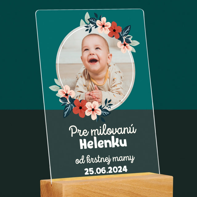 Fotografia A Podpis: Pre Dieťa Od Krstných Rodičov - Tlač Na Akrylové Sklo (Vertikálne)