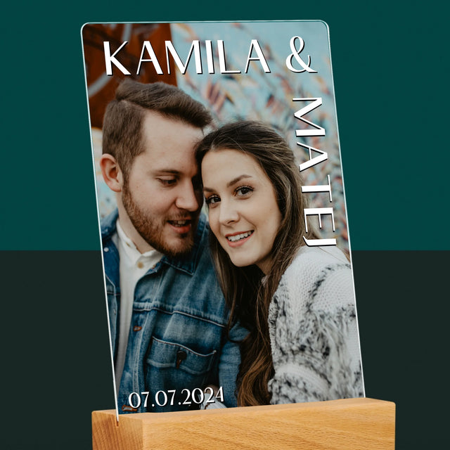 Fotografia A Podpis: Mená Svadba - Tlač Na Akrylové Sklo (Vertikálne)