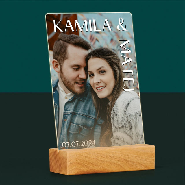 Fotografia A Podpis: Mená Svadba - Tlač Na Akrylové Sklo (Vertikálne)