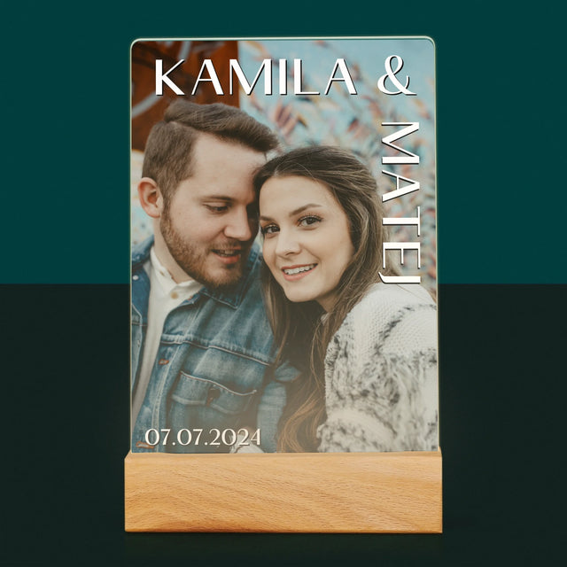 Fotografia A Podpis: Mená Svadba - Tlač Na Akrylové Sklo (Vertikálne)