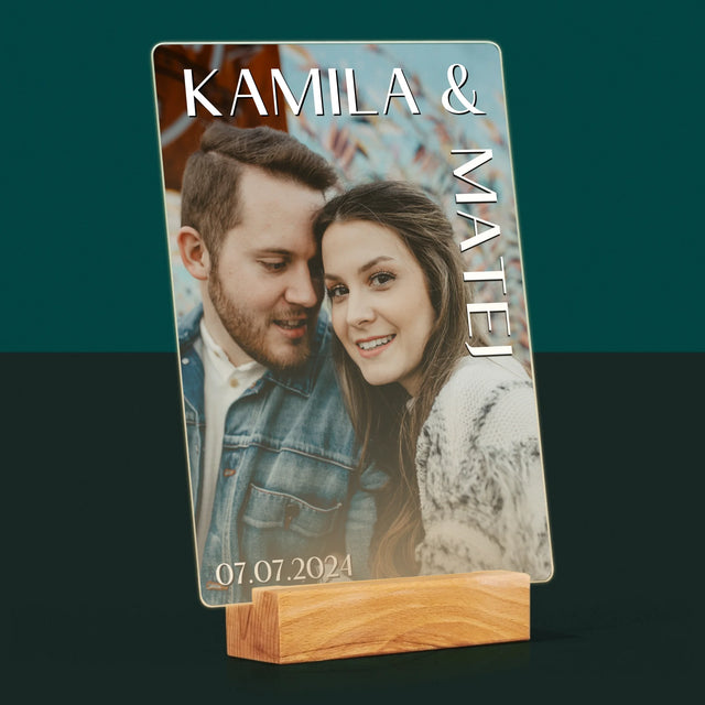 Fotografia A Podpis: Mená Svadba - Tlač Na Akrylové Sklo (Vertikálne)