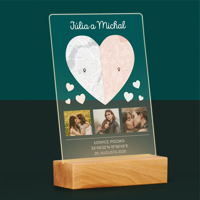 Mapa Mesta: Dve Polovice Jedného Srdca - Tlač Na Akrylové Sklo (Vertikálne)