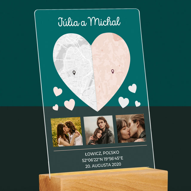 Mapa Mesta: Dve Polovice Jedného Srdca - Tlač Na Akrylové Sklo (Vertikálne)