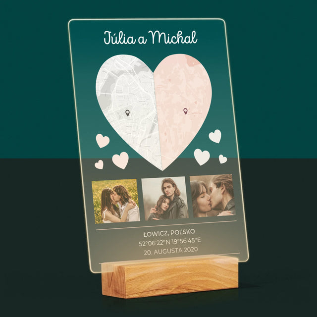 Mapa Mesta: Dve Polovice Jedného Srdca - Tlač Na Akrylové Sklo (Vertikálne)