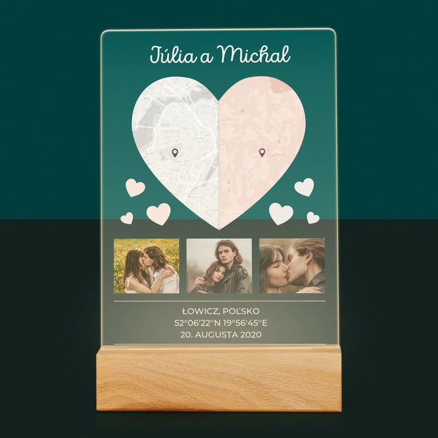 Mapa Mesta: Dve Polovice Jedného Srdca - Tlač Na Akrylové Sklo (Vertikálne)