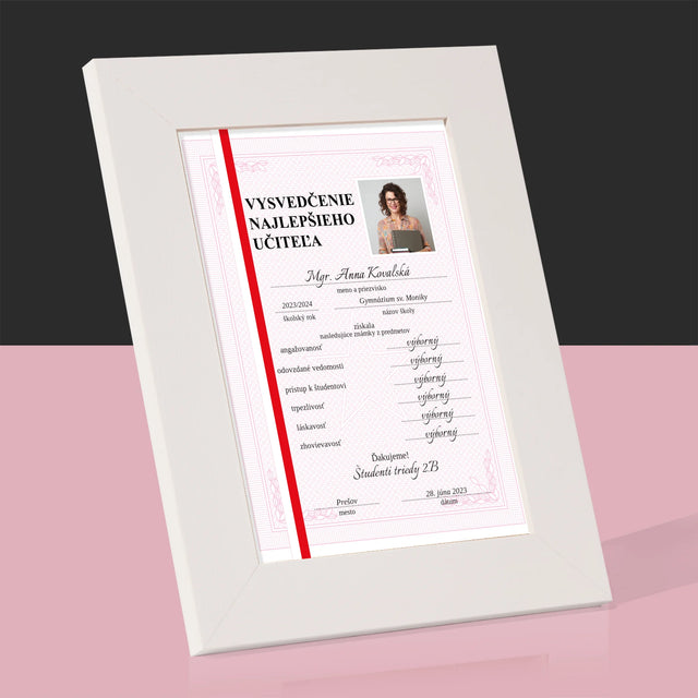 Fotografia A Podpis: Vysvedčenie Najlepšieho Učiteľa - Rámček Na Fotografiu (Vertikálne)