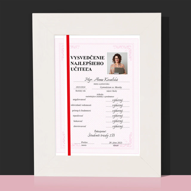 Fotografia A Podpis: Vysvedčenie Najlepšieho Učiteľa - Rámček Na Fotografiu (Vertikálne)