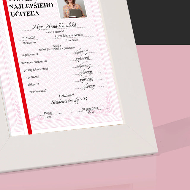 Fotografia A Podpis: Vysvedčenie Najlepšieho Učiteľa - Rámček Na Fotografiu (Vertikálne)
