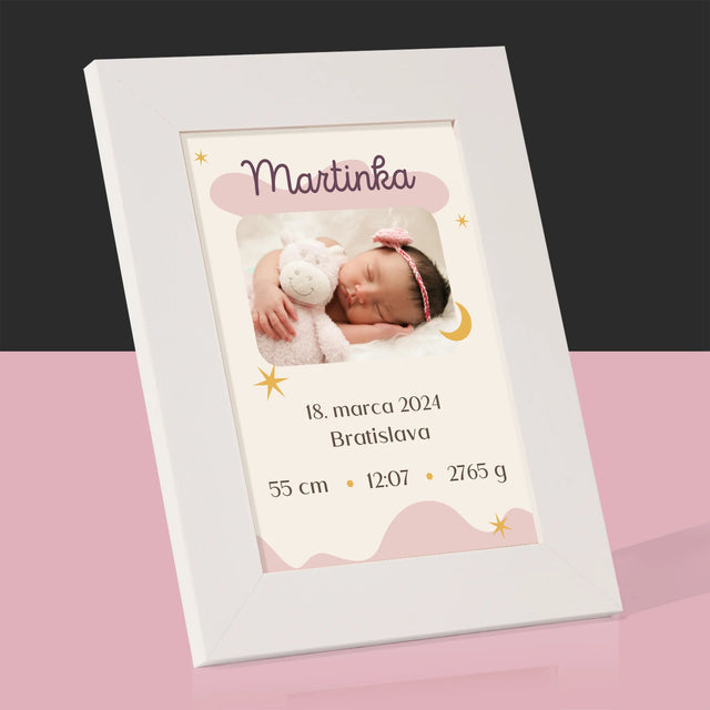 Údaje Narodenia Dieťaťa: Narodenie Dieťaťa Mesiac - Rámček Na Fotografiu (Vertikálne)
