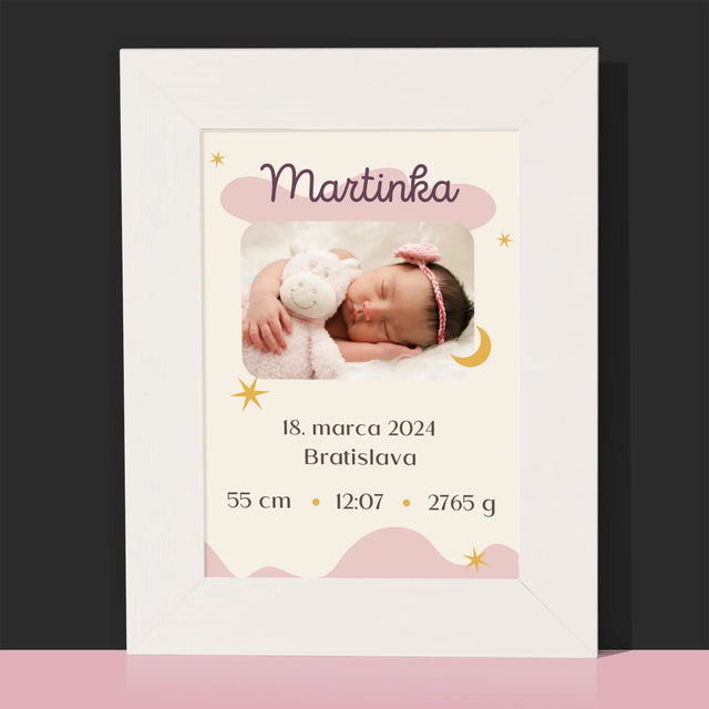 Údaje Narodenia Dieťaťa: Narodenie Dieťaťa Mesiac - Rámček Na Fotografiu (Vertikálne)