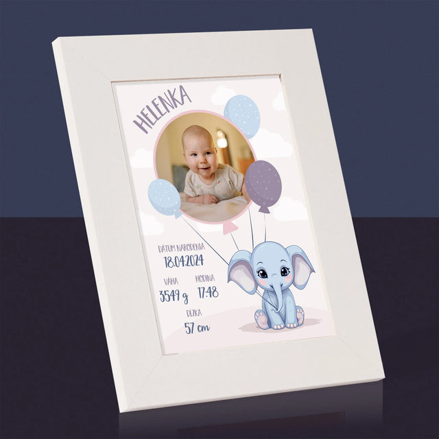 Údaje Narodenia Dieťaťa: Narodenie Dieťaťa Sloník - Rámček Na Fotografiu (Vertikálne)