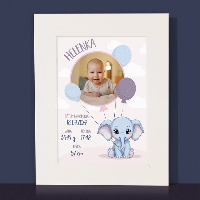 Údaje Narodenia Dieťaťa: Narodenie Dieťaťa Sloník - Rámček Na Fotografiu (Vertikálne)