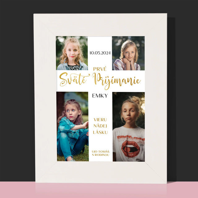 Fotokoláž: Prvé Sväté Prijímanie Kríž - Rámček Na Fotografiu (Vertikálne)