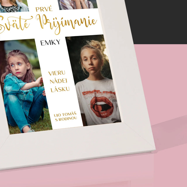 Fotokoláž: Prvé Sväté Prijímanie Kríž - Rámček Na Fotografiu (Vertikálne)