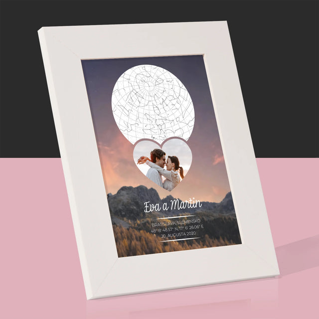 Mapa Hviezd: Zaľúbený Pár V Horách - Rámček Na Fotografiu (Vertikálne)