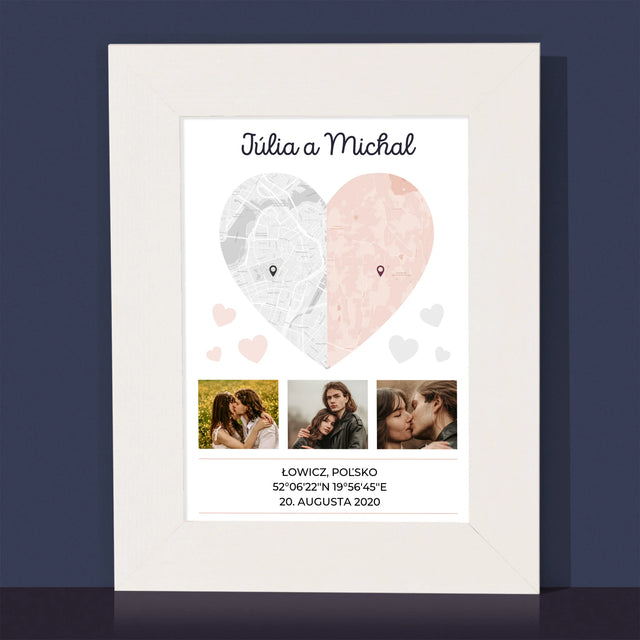 Mapa Mesta: Dve Polovice Jedného Srdca - Rámček Na Fotografiu (Vertikálne)