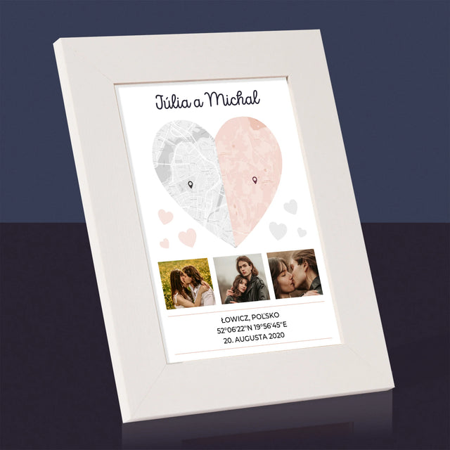 Mapa Mesta: Dve Polovice Jedného Srdca - Rámček Na Fotografiu (Vertikálne)