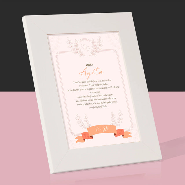 Meno A Podpis: Poďakovanie Pre Svedkyňu - Rámček Na Fotografiu (Vertikálne)