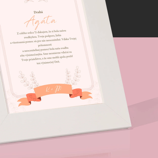 Meno A Podpis: Poďakovanie Pre Svedkyňu - Rámček Na Fotografiu (Vertikálne)