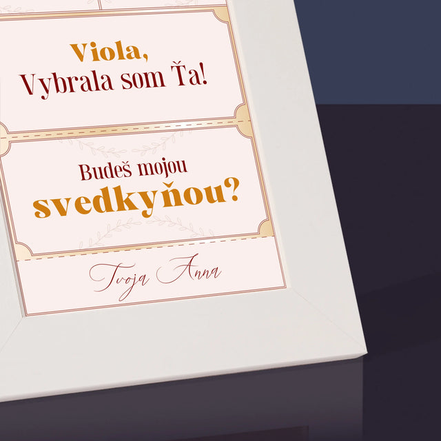 Meno A Podpis: Vip Vstupenky Svedkyňa - Rámček Na Fotografiu (Vertikálne)