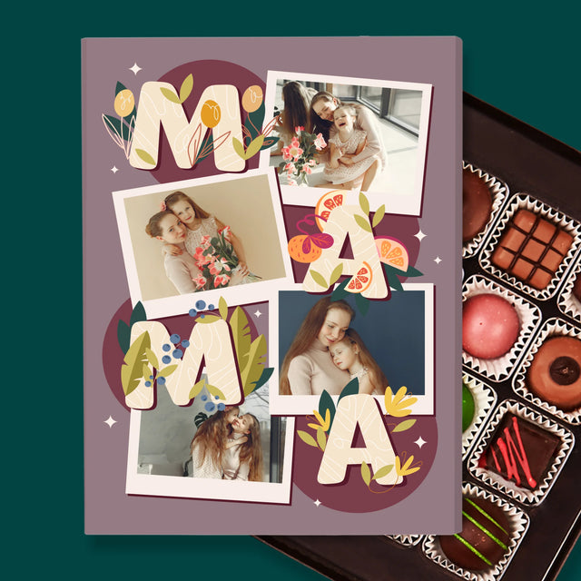 Fotokoláž: Písmená Mama - Pralinky