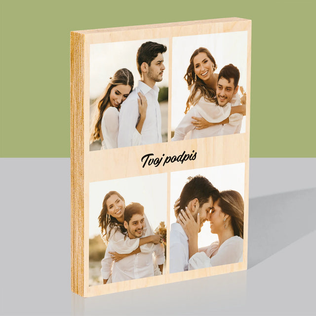 Fotokoláž: 4 Fotografie A Podpis - Tlač Na Drevo (Vertikálne)
