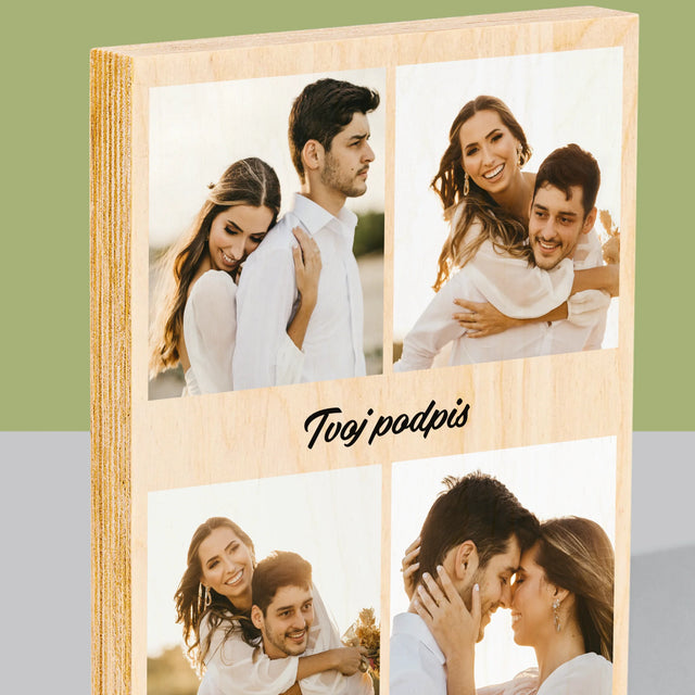 Fotokoláž: 4 Fotografie A Podpis - Tlač Na Drevo (Vertikálne)