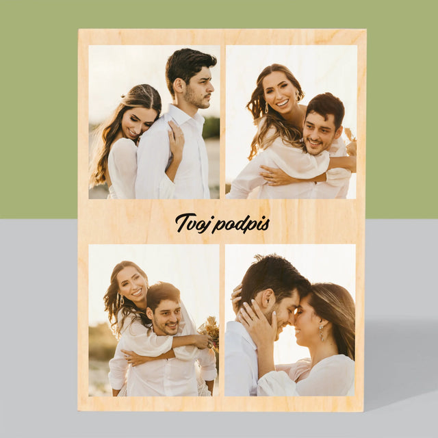 Fotokoláž: 4 Fotografie A Podpis - Tlač Na Drevo (Vertikálne)