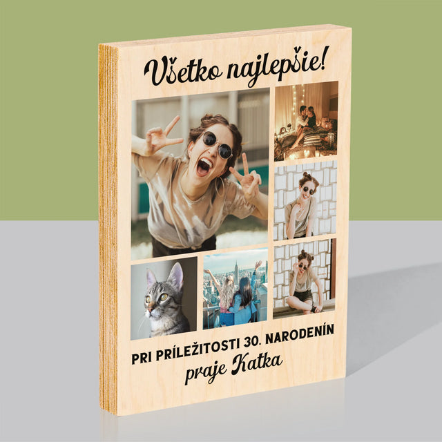 Fotokoláž: Narodeninová Koláž Z Fotografií - Tlač Na Drevo (Vertikálne)