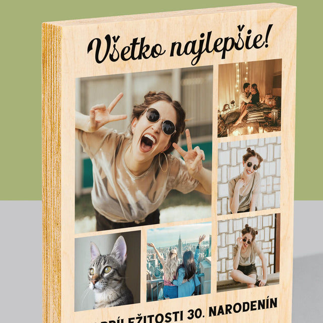 Fotokoláž: Narodeninová Koláž Z Fotografií - Tlač Na Drevo (Vertikálne)