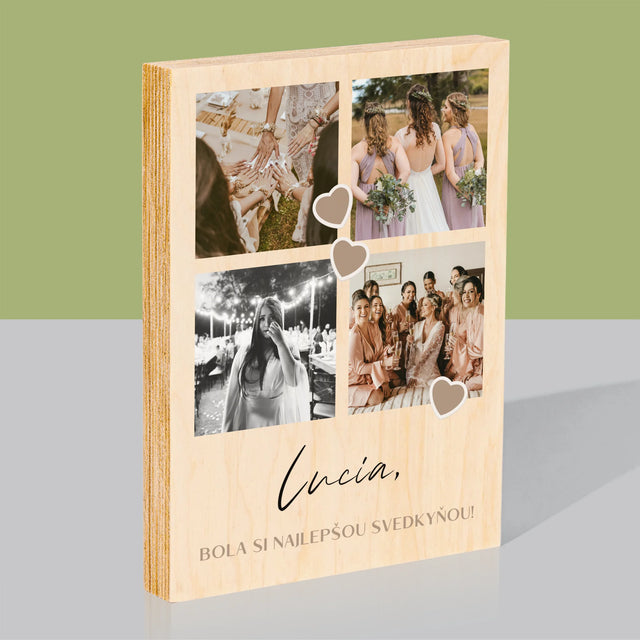 Fotokoláž: Ďakujem Koláž Z Fotiek Pre Svedkyňu - Tlač Na Drevo (Vertikálne)