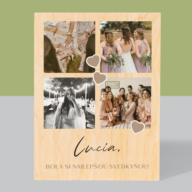 Fotokoláž: Ďakujem Koláž Z Fotiek Pre Svedkyňu - Tlač Na Drevo (Vertikálne)