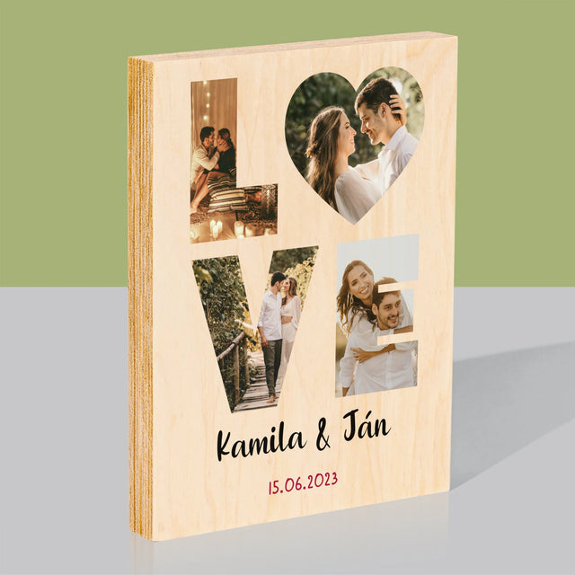 Slovo Z Fotografií: Love Z Tvojich Fotografií - Tlač Na Drevo (Vertikálne)