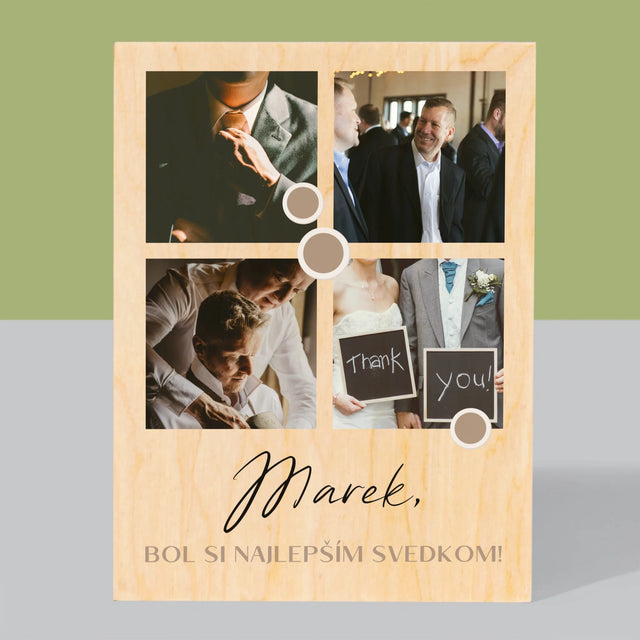 Fotokoláž: Ďakujem Koláž Z Fotiek Pre Svedka - Tlač Na Drevo (Vertikálne)