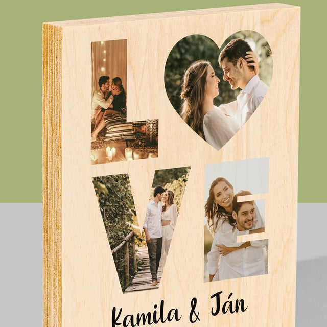 Slovo Z Fotografií: Love Z Tvojich Fotografií - Tlač Na Drevo (Vertikálne)