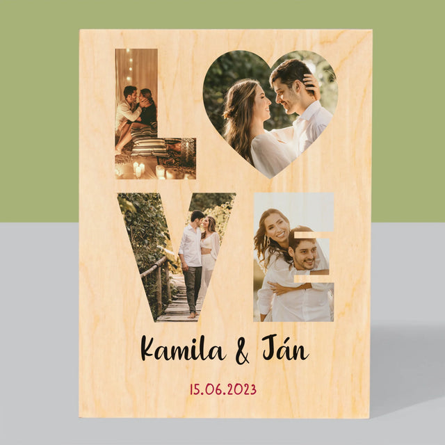 Slovo Z Fotografií: Love Z Tvojich Fotografií - Tlač Na Drevo (Vertikálne)