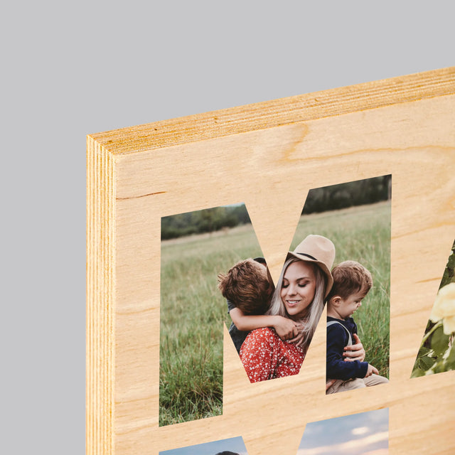 Slovo Z Fotografií: Mama Z Tvojich Fotografií - Tlač Na Drevo (Vertikálne)