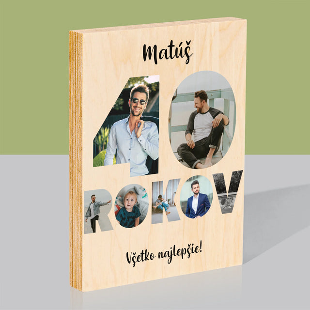 Slovo Z Fotografií: 40 Rokov Z Tvojich Fotografií - Tlač Na Drevo (Vertikálne)