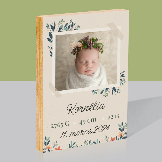 Údaje Narodenia Dieťaťa: Narodenie Dieťaťa Kvety - Tlač Na Drevo (Vertikálne)