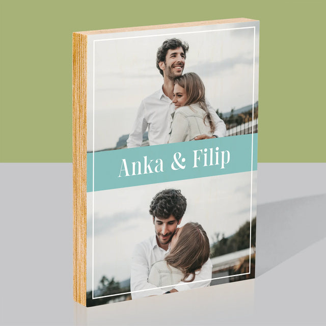 Fotokoláž: Pár Mená - Tlač Na Drevo (Vertikálne)