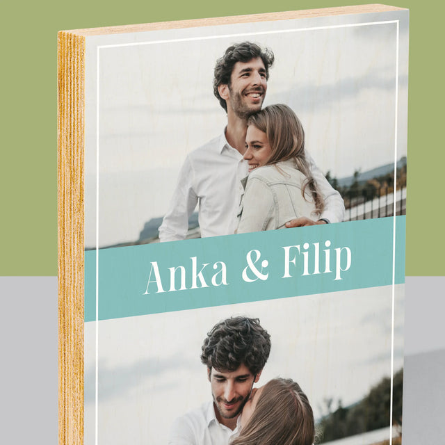 Fotokoláž: Pár Mená - Tlač Na Drevo (Vertikálne)